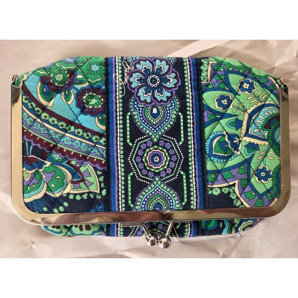 Vera‎ Bradley Totally Turquoise Kiss Clasp Closure Cosmetic Bag PVC Lined EUC